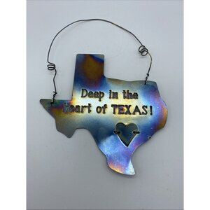 Texas Shaped Christmas Ornament “Deep in the Heart of Texas” Tin Rustic Metal 4”